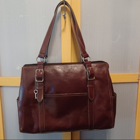 Fossil Bags Fossil Cognac Leather Satchel Laptop Shoulder Bag Tote